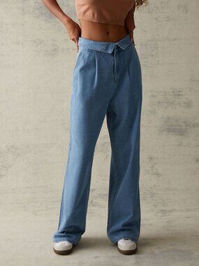 PACSUN I NWOT Light Blue Fold-Over Waist Lightweight Denim Trousers Jeans, L